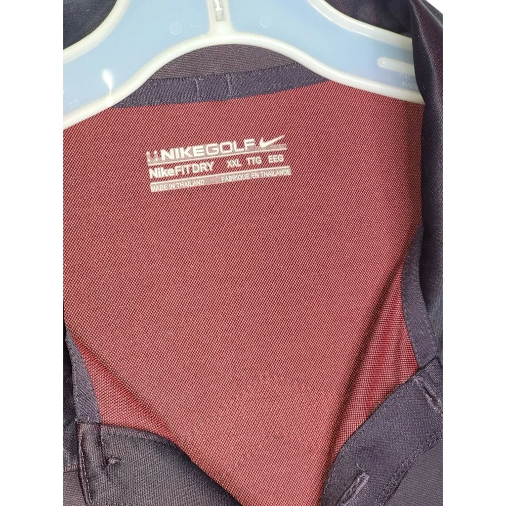 Nike Golf Polo Shirt Mens XXL Geometric Pattern‎ Black / Burgundy Active Dri-Fit